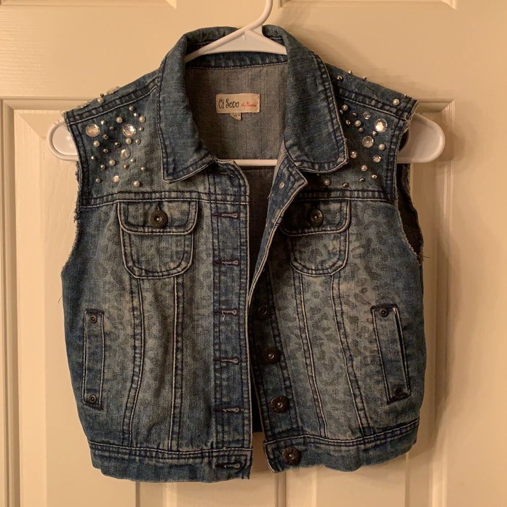 Ci Sono By Cavalini Jewelled embellished Jean Vest with Zebra like patterns. S